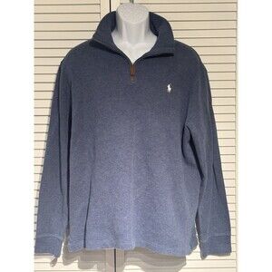 Polo Ralph Lauren Sweater Men’s XL Blue Quarter Zip Mock Neck Cotton Preppy